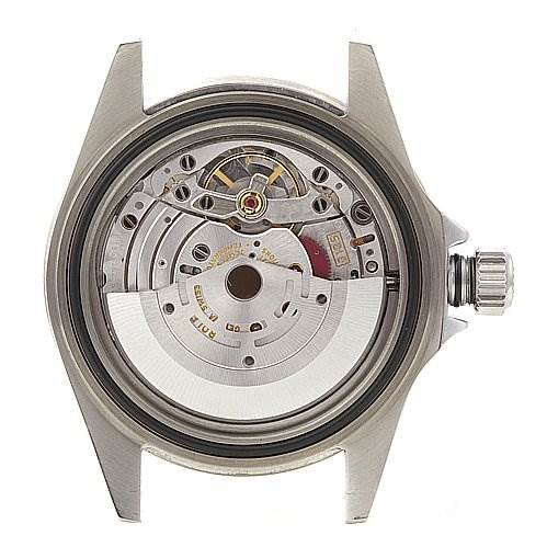 This image shows the back view of a Rolex Submariner 16610 Men's Stainless Steel Black Dial 16610 Men's Stainless Steel Black Dial watch, focusing on its internal mechanical movement.