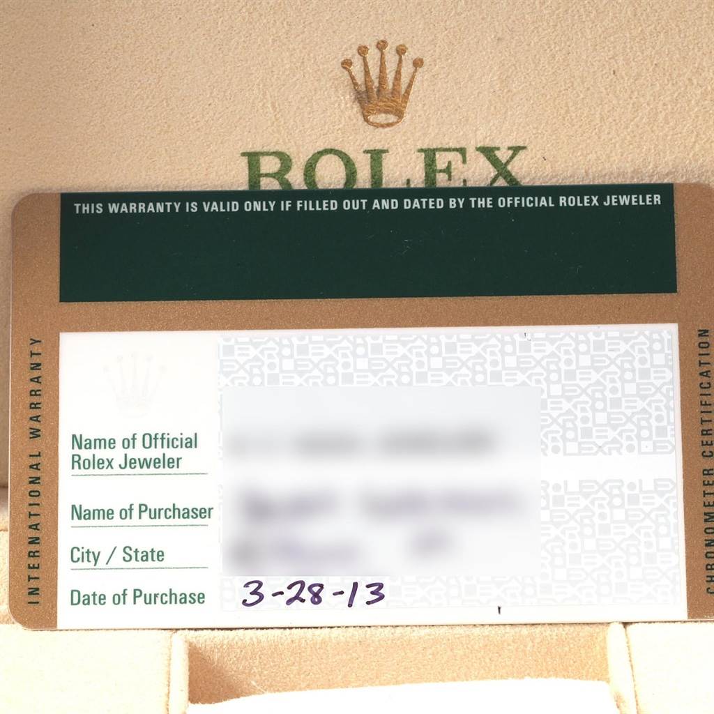 This image shows the warranty card for a Rolex Submariner 114060 Men's Stainless Steel Black Dial 114060 Men's Stainless Steel Black Dial watch, displaying branding and necessary purchase details.