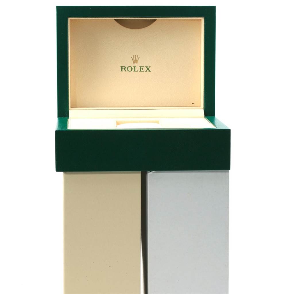 The image shows the open box of a Rolex Submariner 116610 Men's Stainless Steel Black Dial 116610 Men's Stainless Steel Black Dial, featuring the brand logo inside the lid.