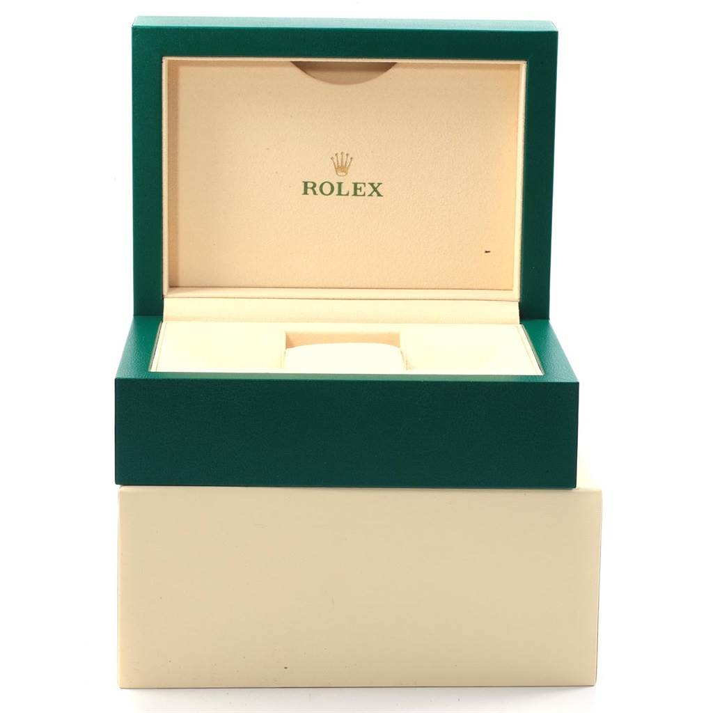 This is a Rolex Submariner 116619 Men's White Gold Blue Dial 116619 Men's White Gold Blue Dial model watch box shown from the front, with the lid open and the inner compartments visible.