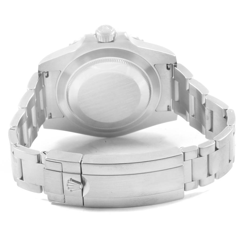 This image shows the back view of a Rolex Submariner 114060 Men's Stainless Steel Black Dial 114060 Men's Stainless Steel Black Dial watch, highlighting the case back and metal bracelet with the clasp.