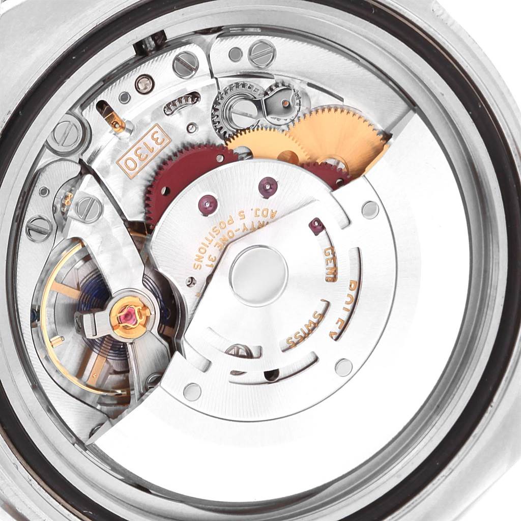 This image shows a close-up view of the Rolex Submariner 114060 Men's Stainless Steel Black Dial 114060 Men's Stainless Steel Black Dial watch's movement and internal components.