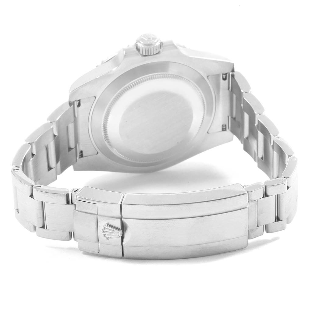 The image shows the back view of a Rolex Submariner 116610 Men's Stainless Steel Black Dial 116610 Men's Stainless Steel Black Dial watch, focusing on the case back, crown, and clasp of the stainless steel bracelet.