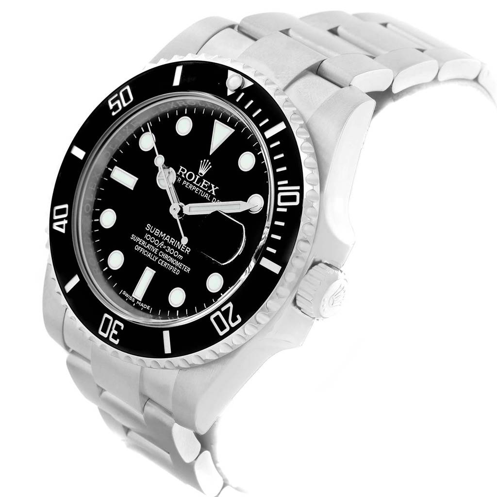 This Rolex Submariner 116610 Men's Stainless Steel Black Dial 116610 Men's Stainless Steel Black Dial watch is shown at a three-quarter angle, highlighting the dial, bezel, and bracelet.