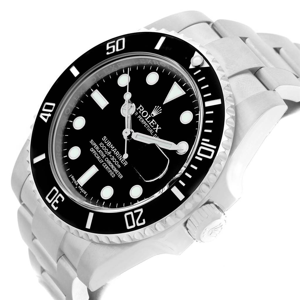 The image shows a Rolex Submariner 116610 Men's Stainless Steel Black Dial 116610 Men's Stainless Steel Black Dial watch from a front-side angle, highlighting the dial, bezel, and part of the bracelet.
