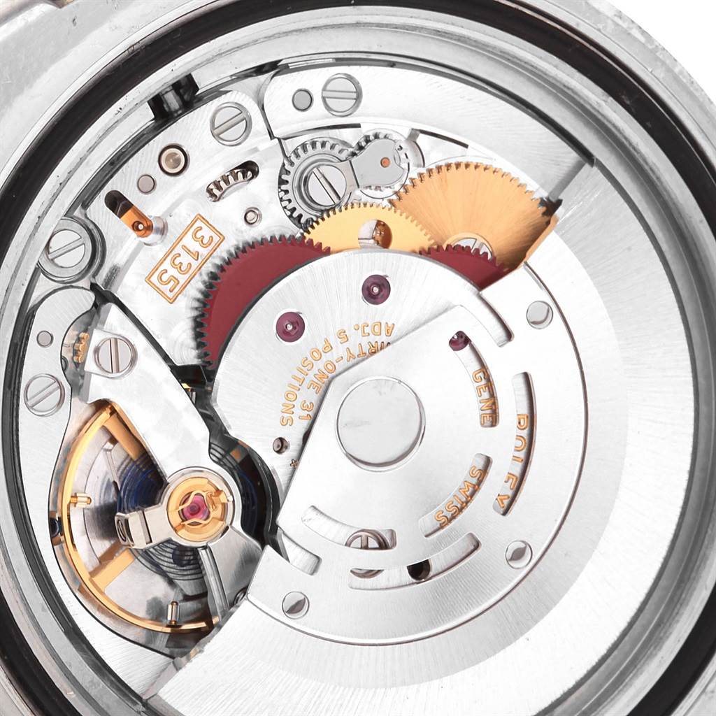 This is a close-up view of the Rolex Submariner 116610 Men's Stainless Steel Black Dial 116610 Men's Stainless Steel Black Dial's internal movement components.