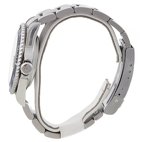 Side view of the Rolex Submariner 16610 Men's Stainless Steel Black Dial 16610 Men's Stainless Steel Black Dial, showing the bracelet, case, and crown.