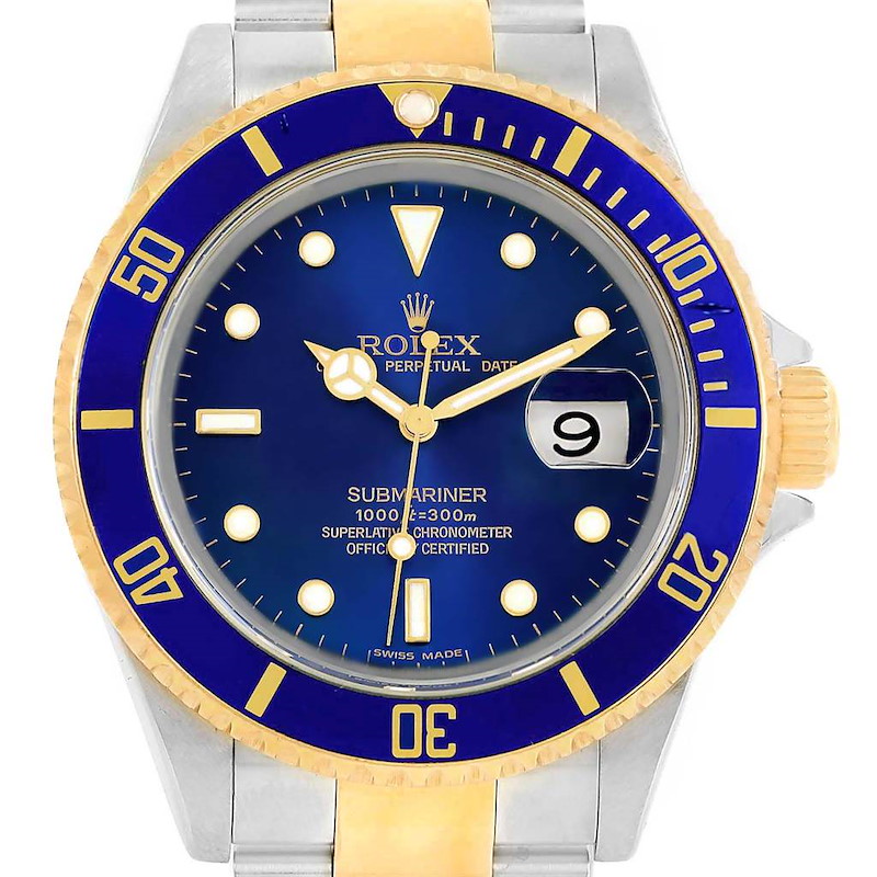 Rolex Submariner Blue Bezel Dial Steel Yellow Gold Mens Watch 16613 SwissWatchExpo