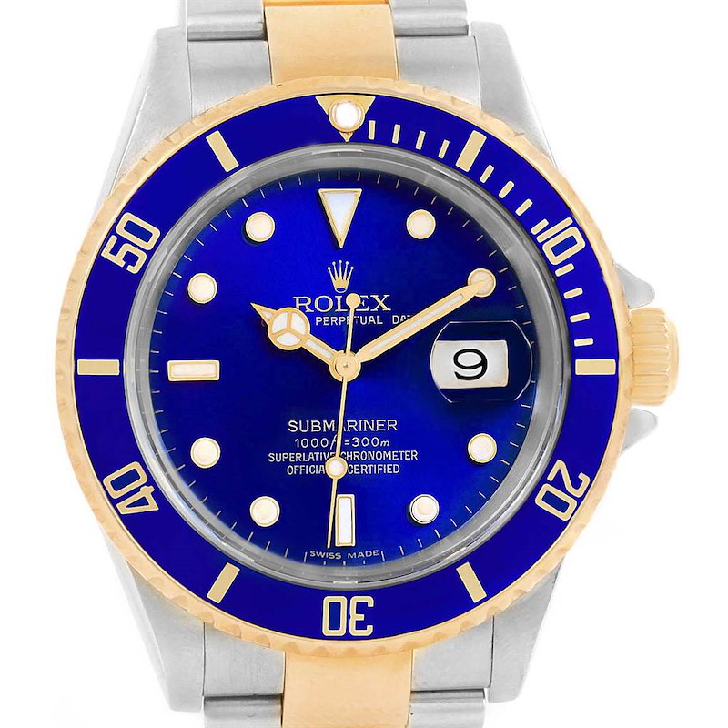 Rolex Submariner 40 Blue Dial Steel 18K Yellow Gold Mens Watch 16613 SwissWatchExpo