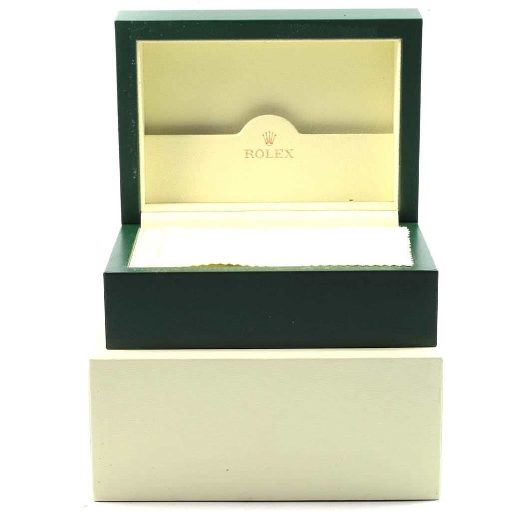 The image shows an open Rolex Submariner 16613 Men's Steel and Gold (two tone) Blue Dial 16613 Men's Steel and Gold (two tone) Blue Dial watch box, with the lid open and the interior padding visible.