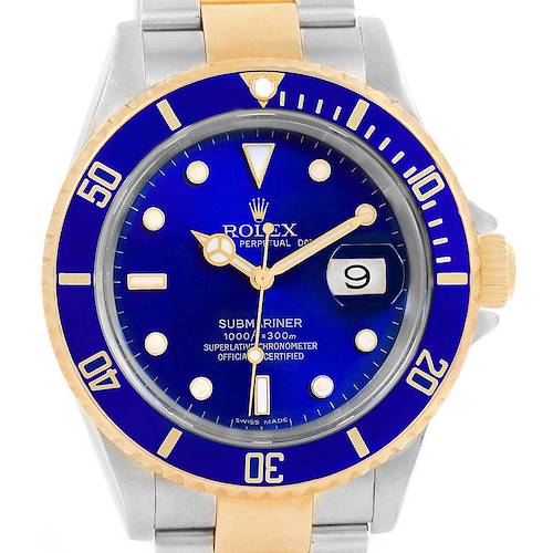 Photo of Rolex Submariner 40 Blue Dial Steel 18K Yellow Gold Mens Watch 16613