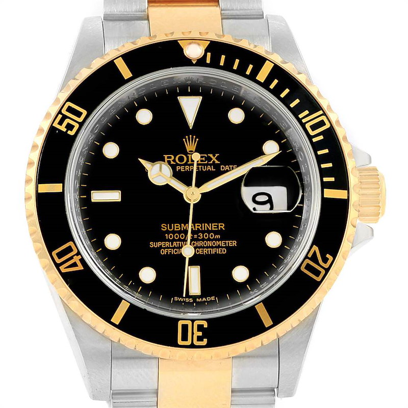 Rolex Submariner Steel Yellow Gold Black Dial Steel Mens Watch 16613 SwissWatchExpo