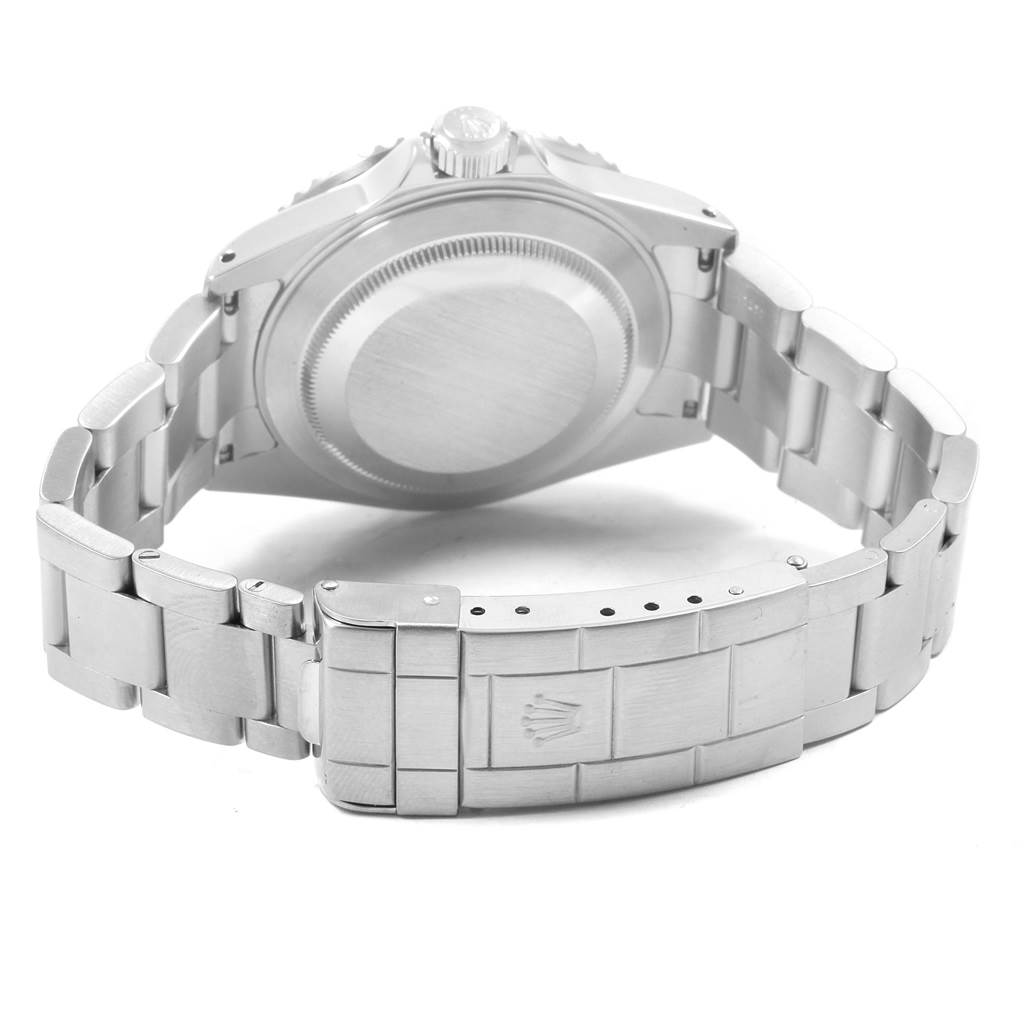 The image shows the back case and bracelet clasp of a Rolex Submariner 16610 Men's Stainless Steel Black Dial 16610 Men's Stainless Steel Black Dial watch from a rear angle.