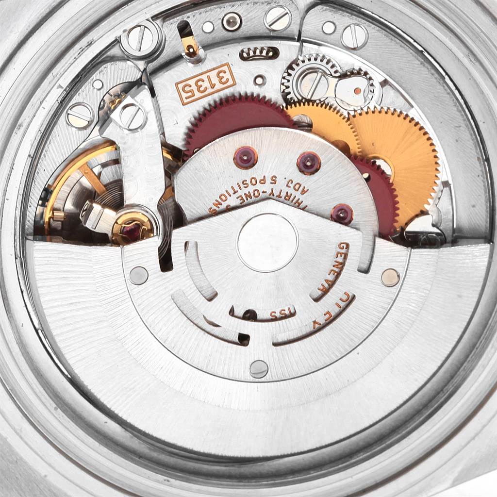 This image shows the inner mechanical movement components of a Rolex Submariner 16613 Men's Steel and Gold (two tone) Blue Dial 16613 Men's Steel and Gold (two tone) Blue Dial watch, viewed from the back.