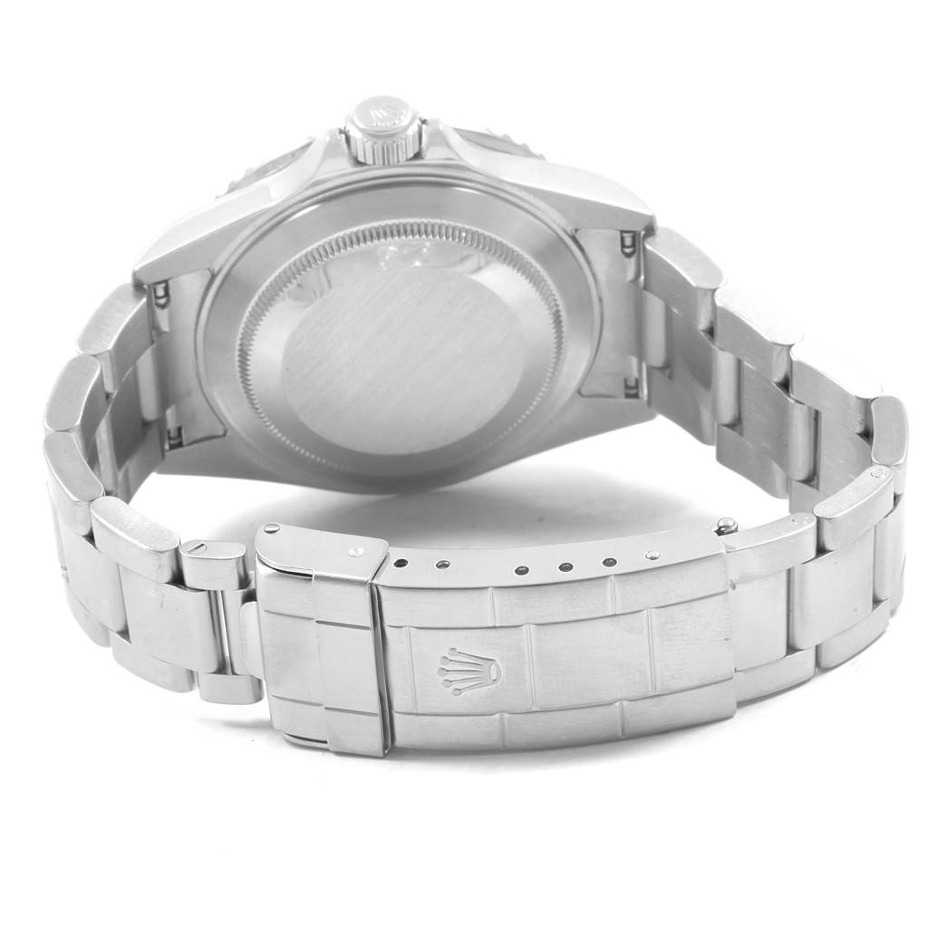 This image shows the back case and bracelet clasp of a Rolex Submariner 16610 Men's Stainless Steel Black Dial 16610 Men's Stainless Steel Black Dial watch from a rear angle.