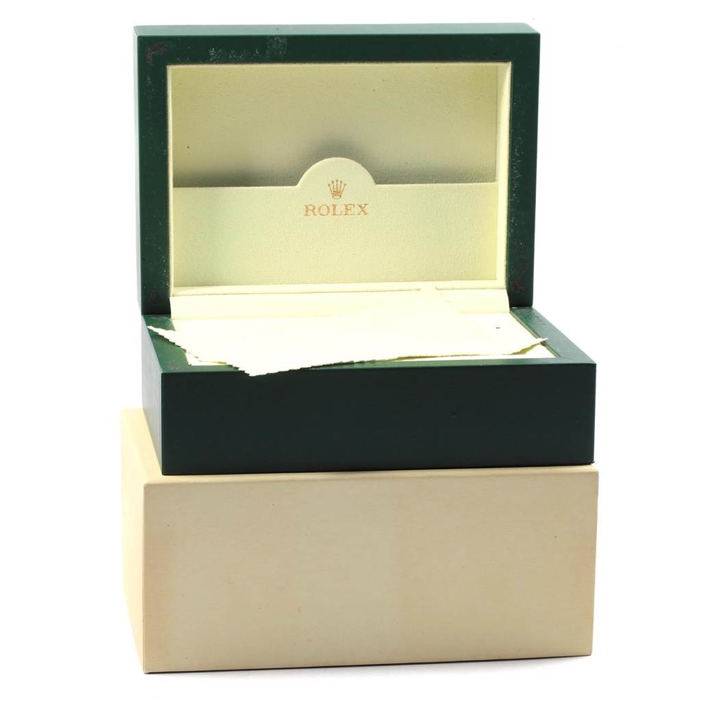 The image shows an open Rolex Submariner 16613 Men's Steel and Gold (two tone) Blue Dial 16613 Men's Steel and Gold (two tone) Blue Dial watch box with the interior packaging visible, but the watch itself is not shown.