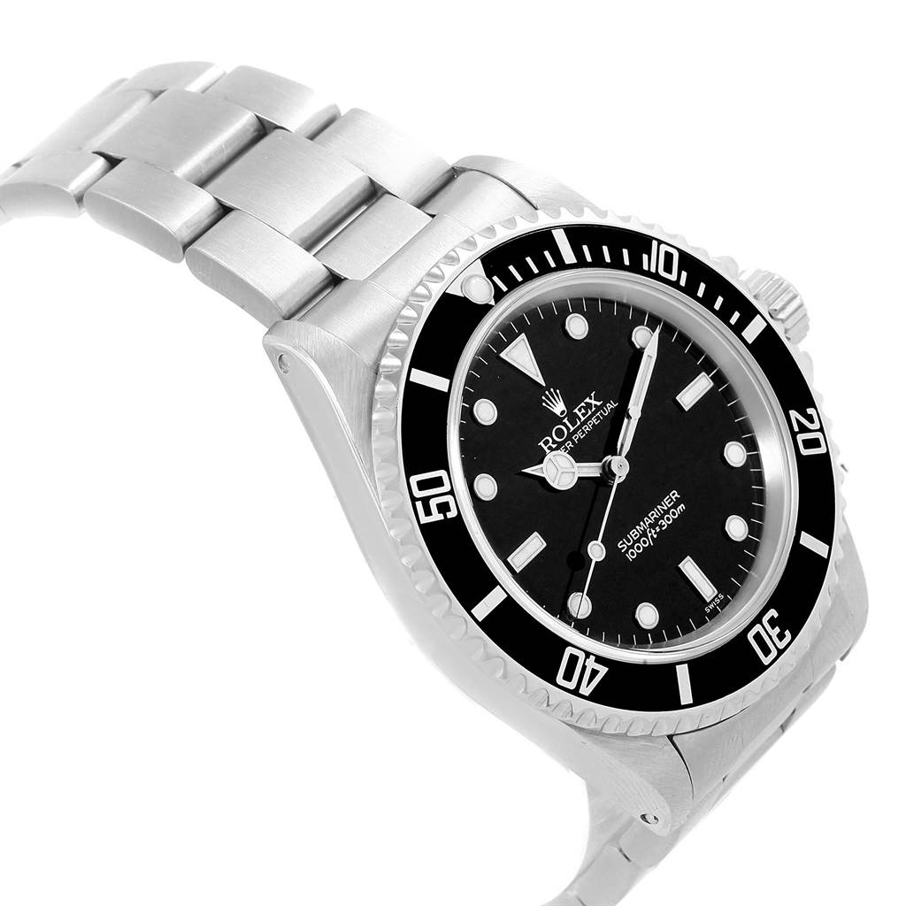 The image shows the Rolex Submariner 14060 Men's Stainless Steel Black Dial 14060 Men's Stainless Steel Black Dial watch at a slight angled side view, highlighting its bezel, dial, and bracelet.