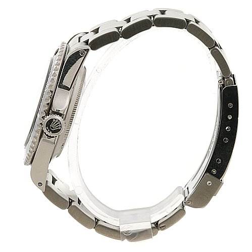 The image shows a side view of a Rolex Submariner 14060 Men's Stainless Steel Black Dial 14060 Men's Stainless Steel Black Dial watch, highlighting the crown, bezel, and part of the bracelet.