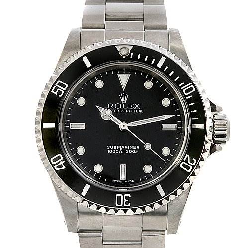The image shows a front view of the Rolex Submariner 14060 Men's Stainless Steel Black Dial 14060 Men's Stainless Steel Black Dial watch, displaying the dial, bezel, case, and bracelet.
