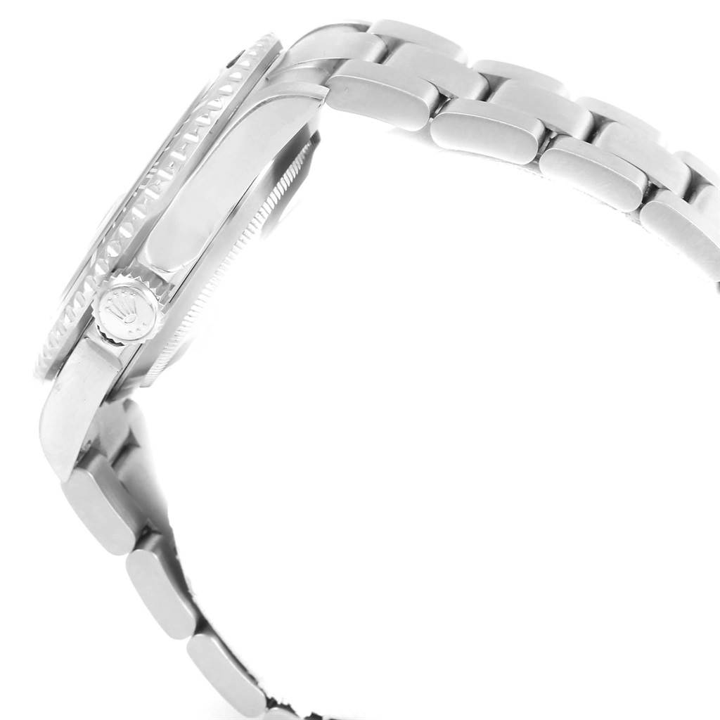 The image shows a side view angle of the Rolex Submariner 16610 Men's Stainless Steel Black Dial 16610 Men's Stainless Steel Black Dial watch, highlighting the case, crown, and part of the bracelet.