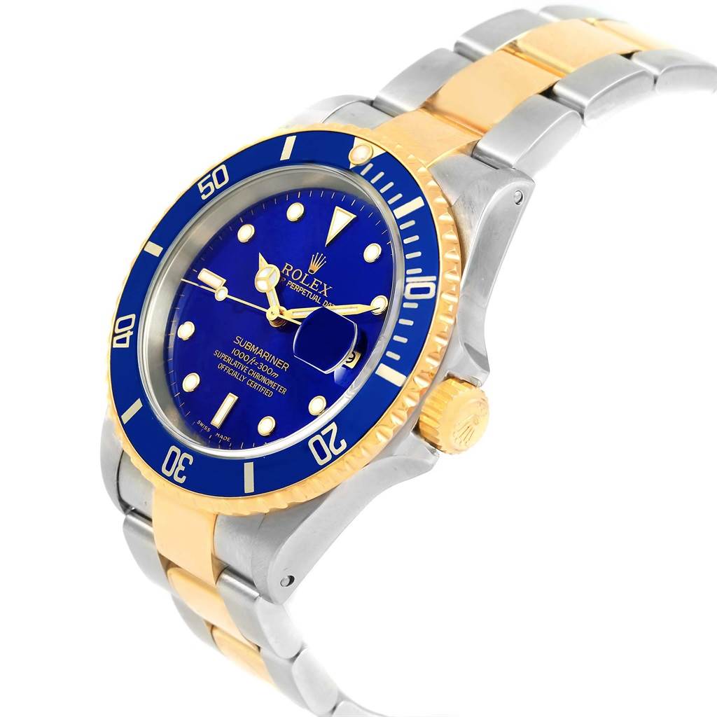 Rolex Submariner Blue Dial Bezel Steel Yellow Gold Mens Watch 16613 ...