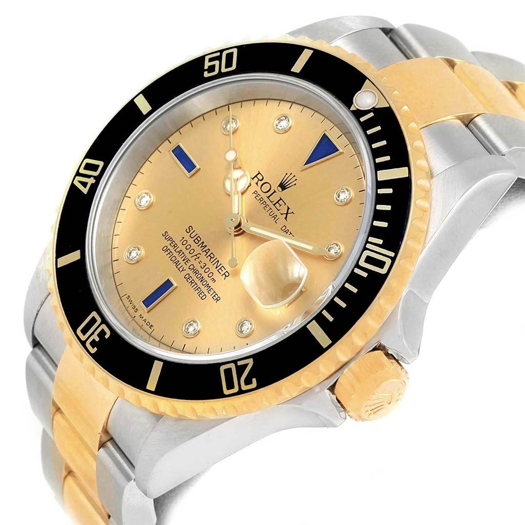 Rolex Submariner Steel Gold Diamond Sapphire Serti Dial Mens Watch ...