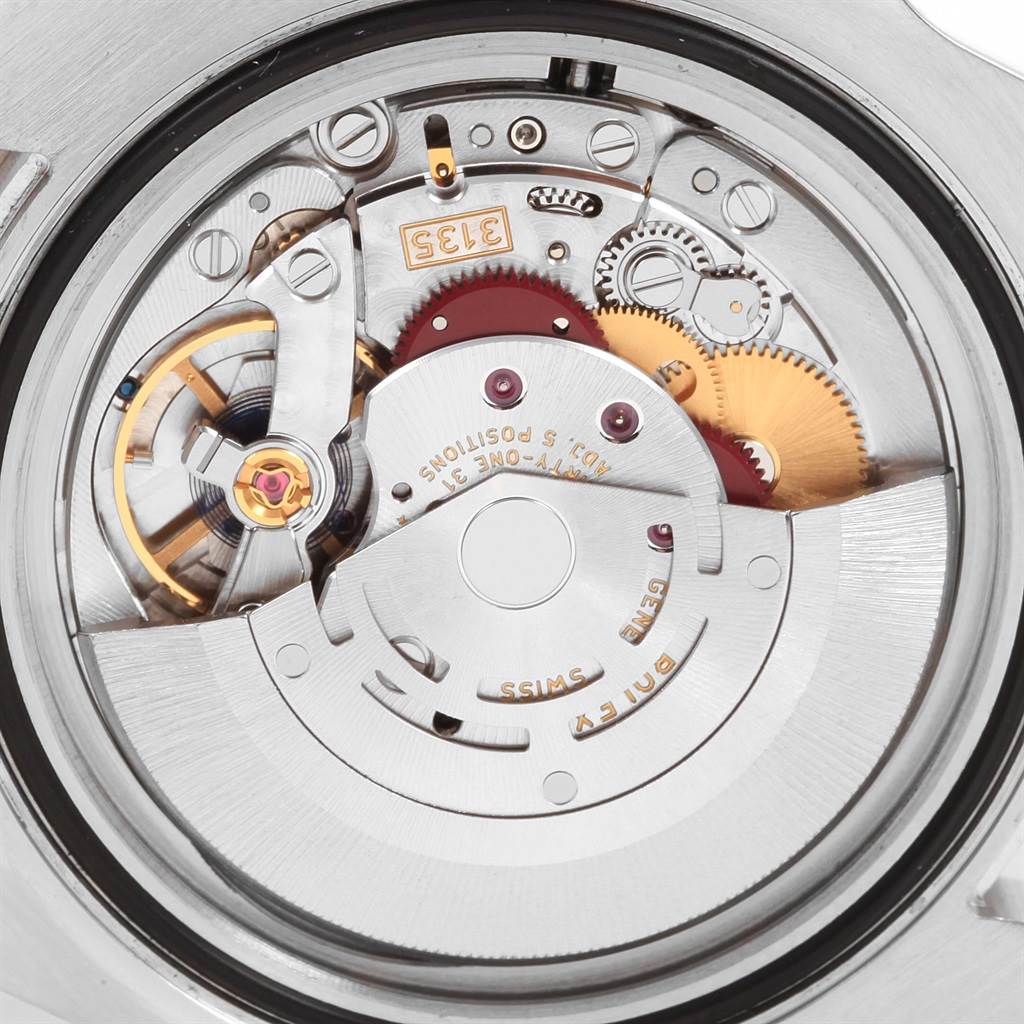The image shows the internal mechanical movement of a Rolex Submariner 116610LV Men's Stainless Steel Green Dial 116610LV Men's Stainless Steel Green Dial watch, viewed from the back.