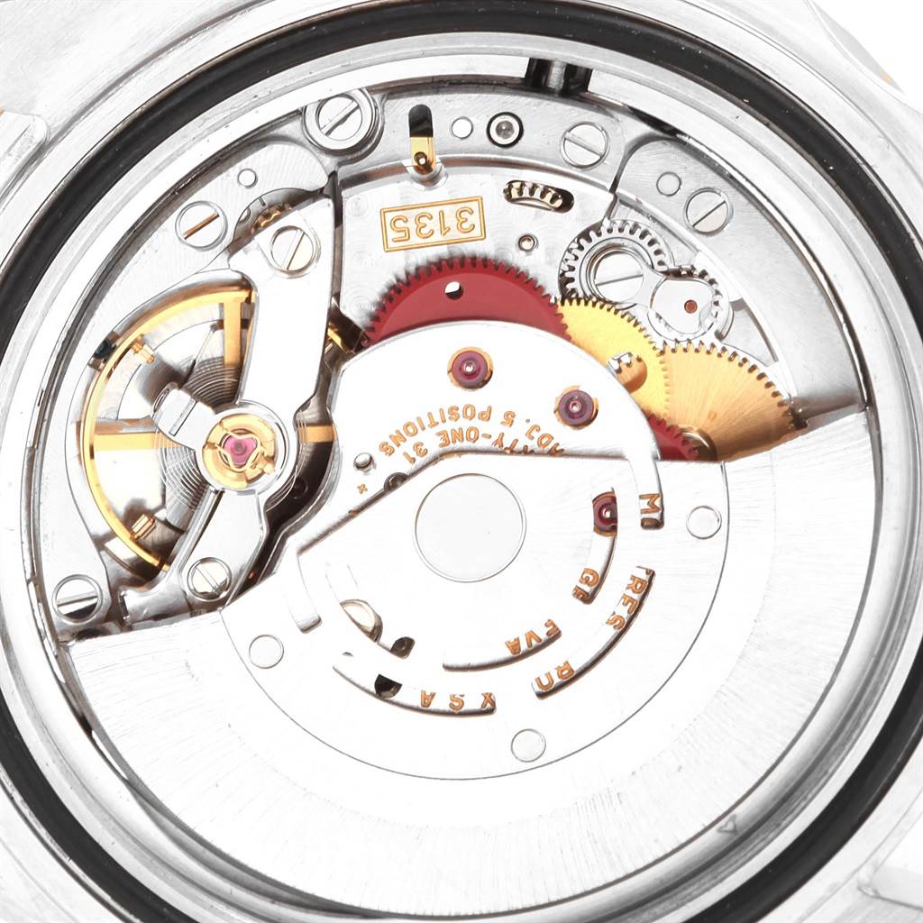 This image shows the inner mechanical movement components of a Rolex Submariner 3 Men's Steel and Gold (two tone) Blue Dial 3 Men's Steel and Gold (two tone) Blue Dial watch, viewed from the back.