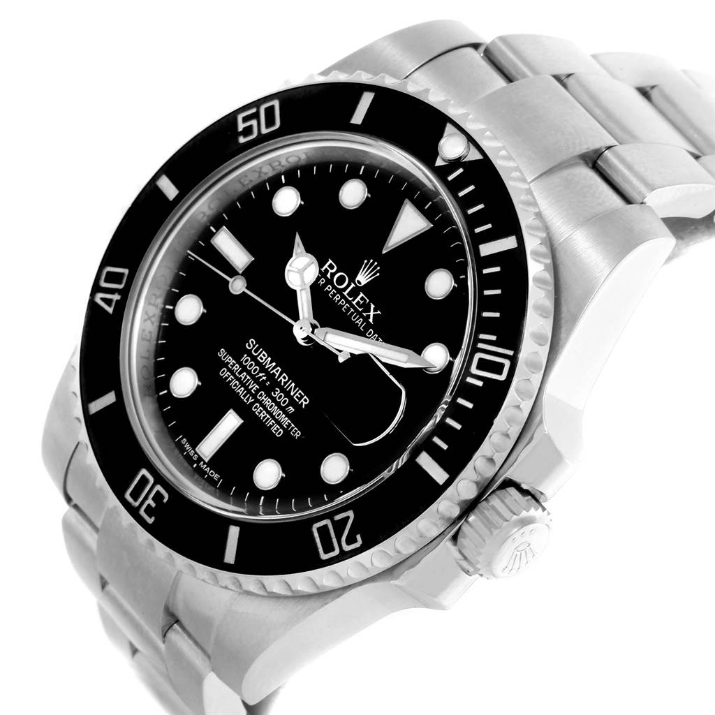 The image shows a close-up angle of a Rolex Submariner 116610 Men's Stainless Steel Black Dial 116610 Men's Stainless Steel Black Dial watch, displaying its dial, bezel, crown, and part of the bracelet.