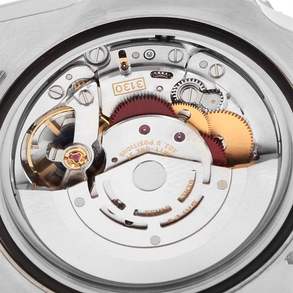 This image shows a close-up view of the internal movement mechanism of the Rolex Submariner 114060 Men's Stainless Steel Black Dial 114060 Men's Stainless Steel Black Dial watch.
