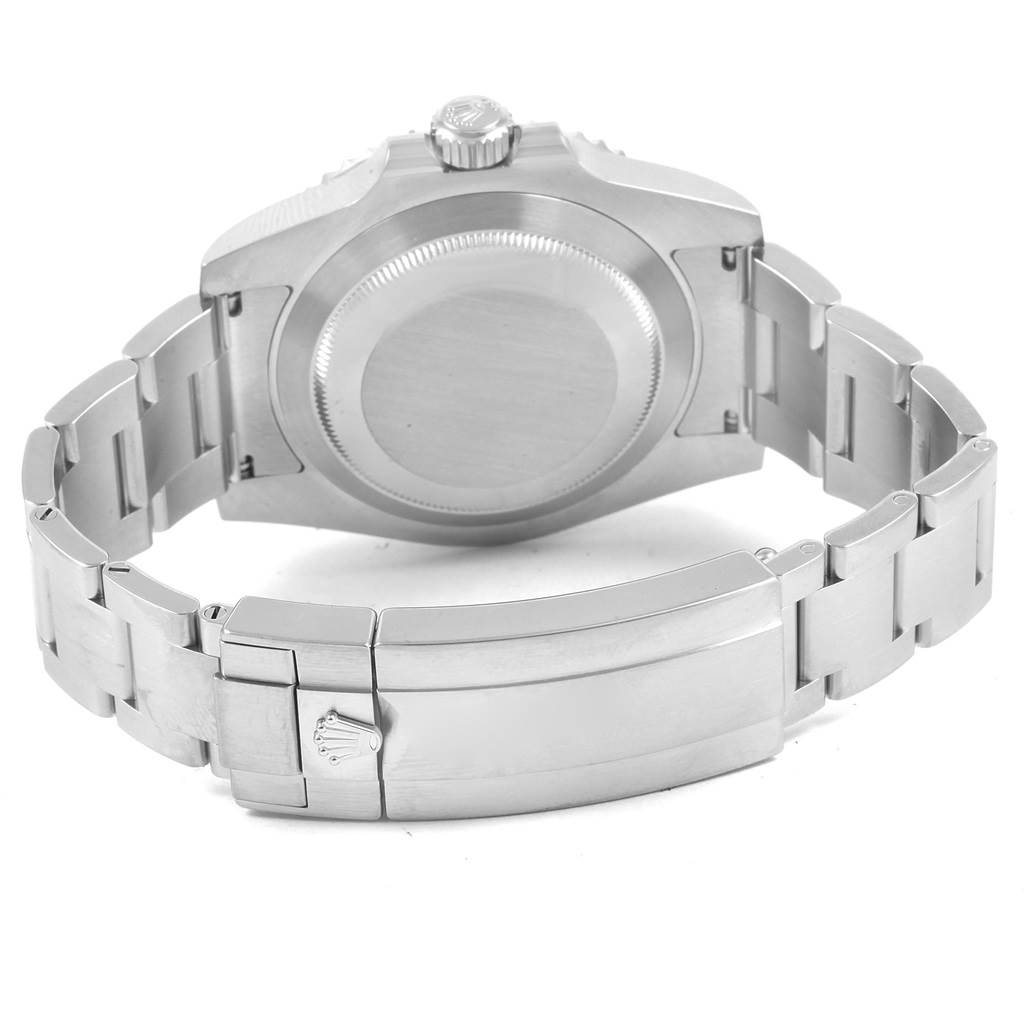 The image shows the back view of a Rolex Submariner 114060 Men's Stainless Steel Black Dial 114060 Men's Stainless Steel Black Dial watch, highlighting the case back, crown, and bracelet clasp.