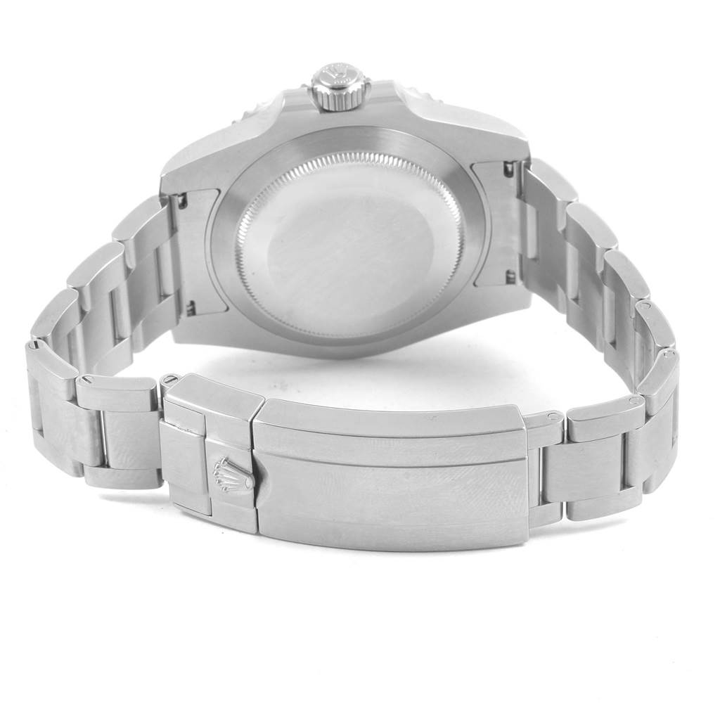 The image shows the back case and bracelet clasp of a Rolex Submariner 116610LV Men
s Stainless Steel Green Dial 116610LV Men
s Stainless Steel Green Dial watch from a rear angle.