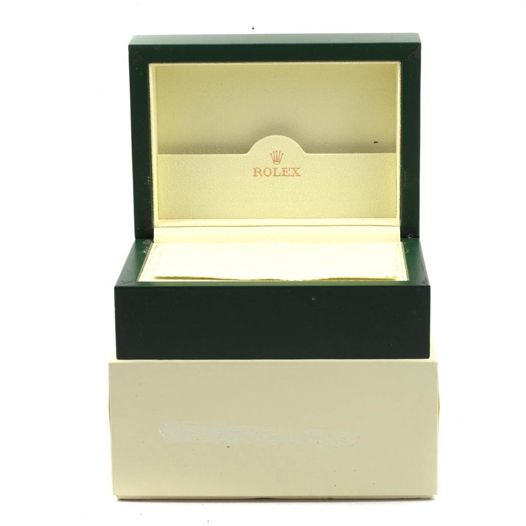 The image shows an empty open box for a Rolex Submariner 116610 Men's Stainless Steel Black Dial 116610 Men's Stainless Steel Black Dial watch, featuring the brand's logo inside the lid.
