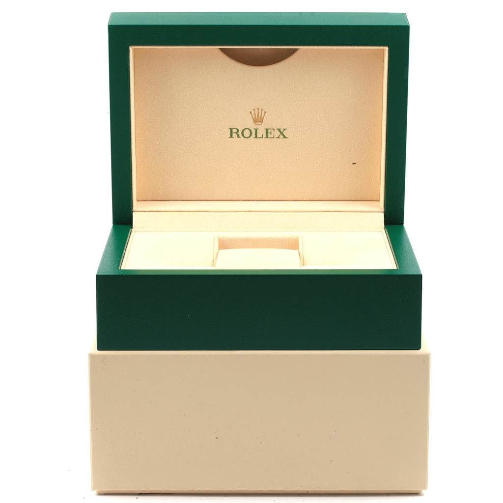This image shows an open Rolex watch box, likely for the Submariner model, displaying the interior compartment.