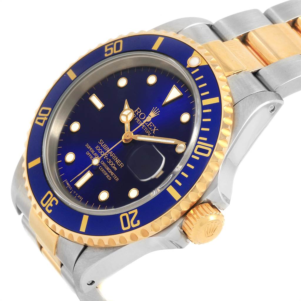 Rolex Submariner Blue Dial Bezel Steel Yellow Gold Mens Watch 16613 ...