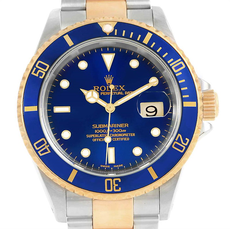 Rolex Submariner Blue Dial Bezel Steel Yellow Gold Mens Watch 16613 SwissWatchExpo