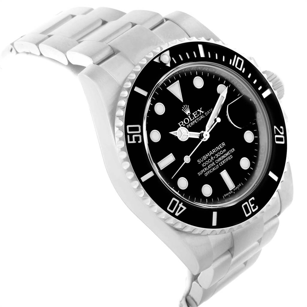 The image shows a Rolex Submariner 116610 Men's Stainless Steel Black Dial 116610 Men's Stainless Steel Black Dial watch from a top-angle displaying the dial, bezel, and part of the bracelet.