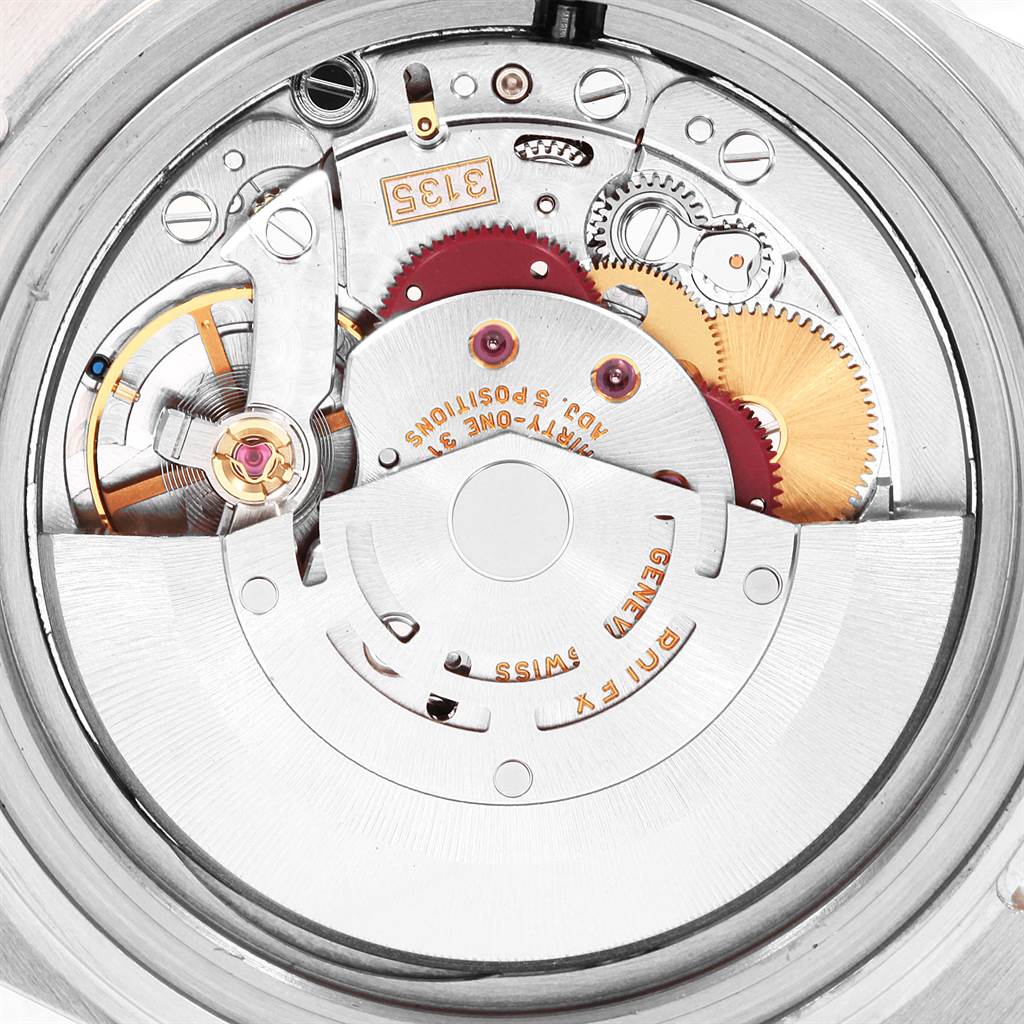 The image shows the internal movement mechanism of the Rolex Submariner 16613 Men's Steel and Gold (two tone) Black Dial 16613 Men's Steel and Gold (two tone) Black Dial watch at a close-up angle.