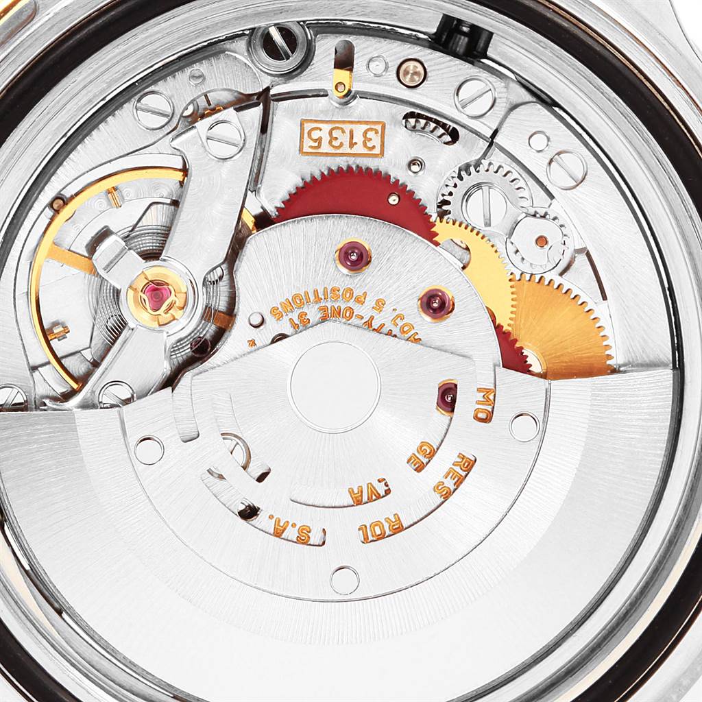 This image shows the internal mechanical movement of a Rolex Submariner 16613 Men's Steel and Gold (two tone) Blue Dial 16613 Men's Steel and Gold (two tone) Blue Dial watch.