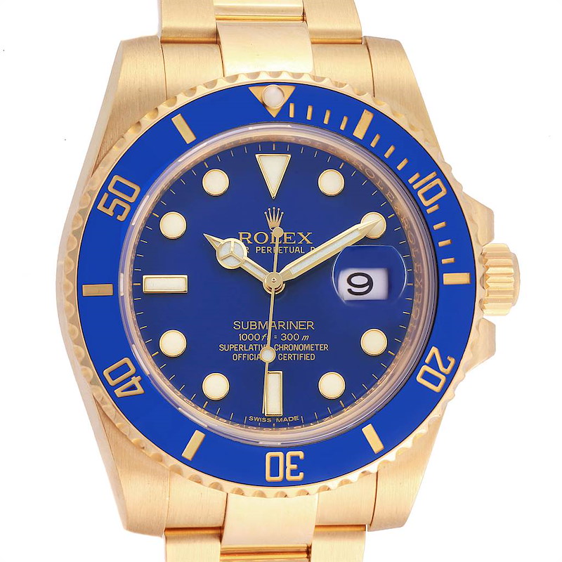 Rolex Submariner Blue Dial Yellow Gold Mens Watch 116618 Box Card SwissWatchExpo