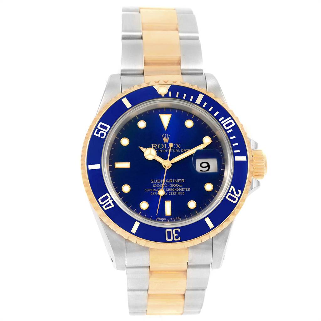 Rolex Submariner Blue Dial Bezel Steel Yellow Gold Mens Watch 16613 ...