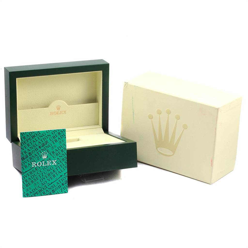 The image shows an open Rolex Submariner 14060 Men's Stainless Steel Black Dial 14060 Men's Stainless Steel Black Dial box, its outer packaging, and a warranty card at an angle.