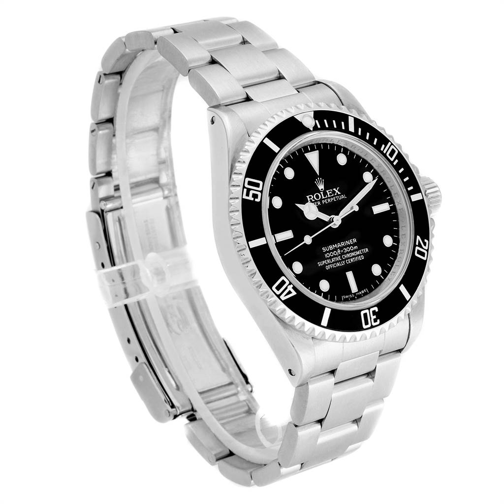 The image displays a Rolex Submariner 14060 Men's Stainless Steel Black Dial 14060 Men's Stainless Steel Black Dial watch at a three-quarter angle, showing the face, bezel, crown, and bracelet.