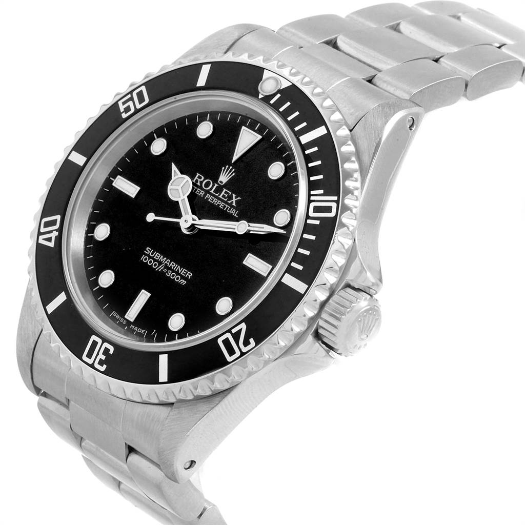 The image displays a side view of the Rolex Submariner 14060 Men's Stainless Steel Black Dial 14060 Men's Stainless Steel Black Dial watch, highlighting the bezel, dial, crown, and bracelet.