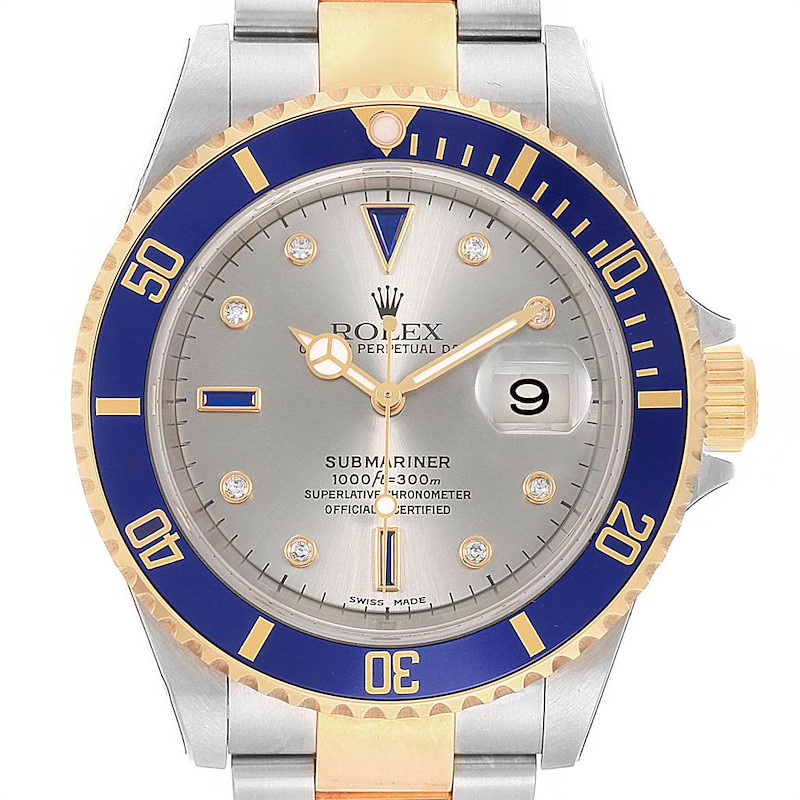 Rolex Submariner Steel Gold Diamond Sapphire Serti Watch 16613 Unworn SwissWatchExpo