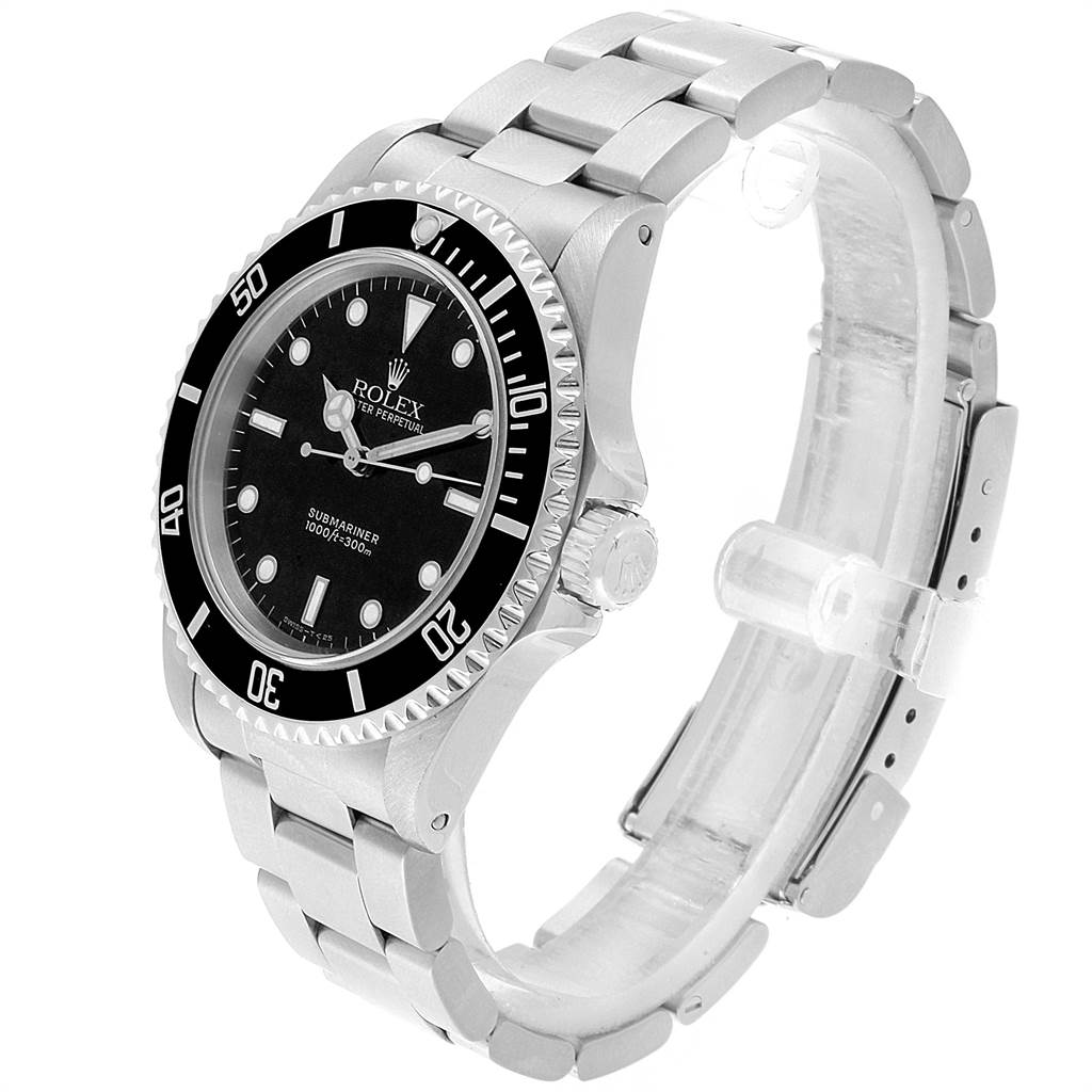 The Rolex Submariner 14060 Men's Stainless Steel Black Dial 14060 Men's Stainless Steel Black Dial is displayed at a 3/4 angle, showing the face, bezel, crown, and bracelet.
