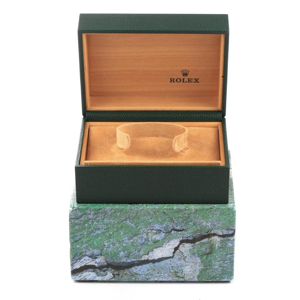 The image shows an open Rolex Submariner 14060 Men's Stainless Steel Black Dial 14060 Men's Stainless Steel Black Dial watch box with the interior cushioning and Rolex branding visible.