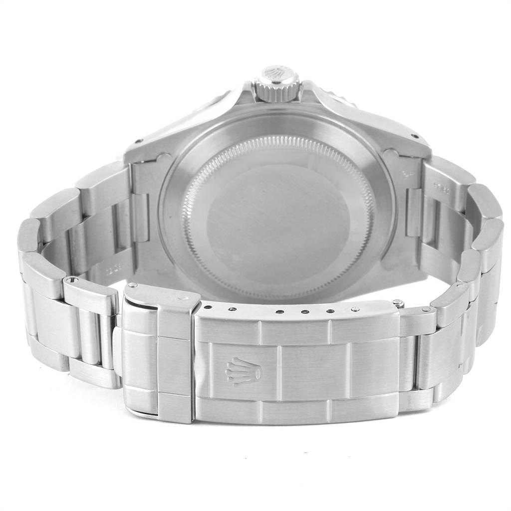 The image shows the back view of the Rolex Submariner 14060 Men's Stainless Steel Black Dial 14060 Men's Stainless Steel Black Dial watch, displaying its case back and bracelet with the clasp.