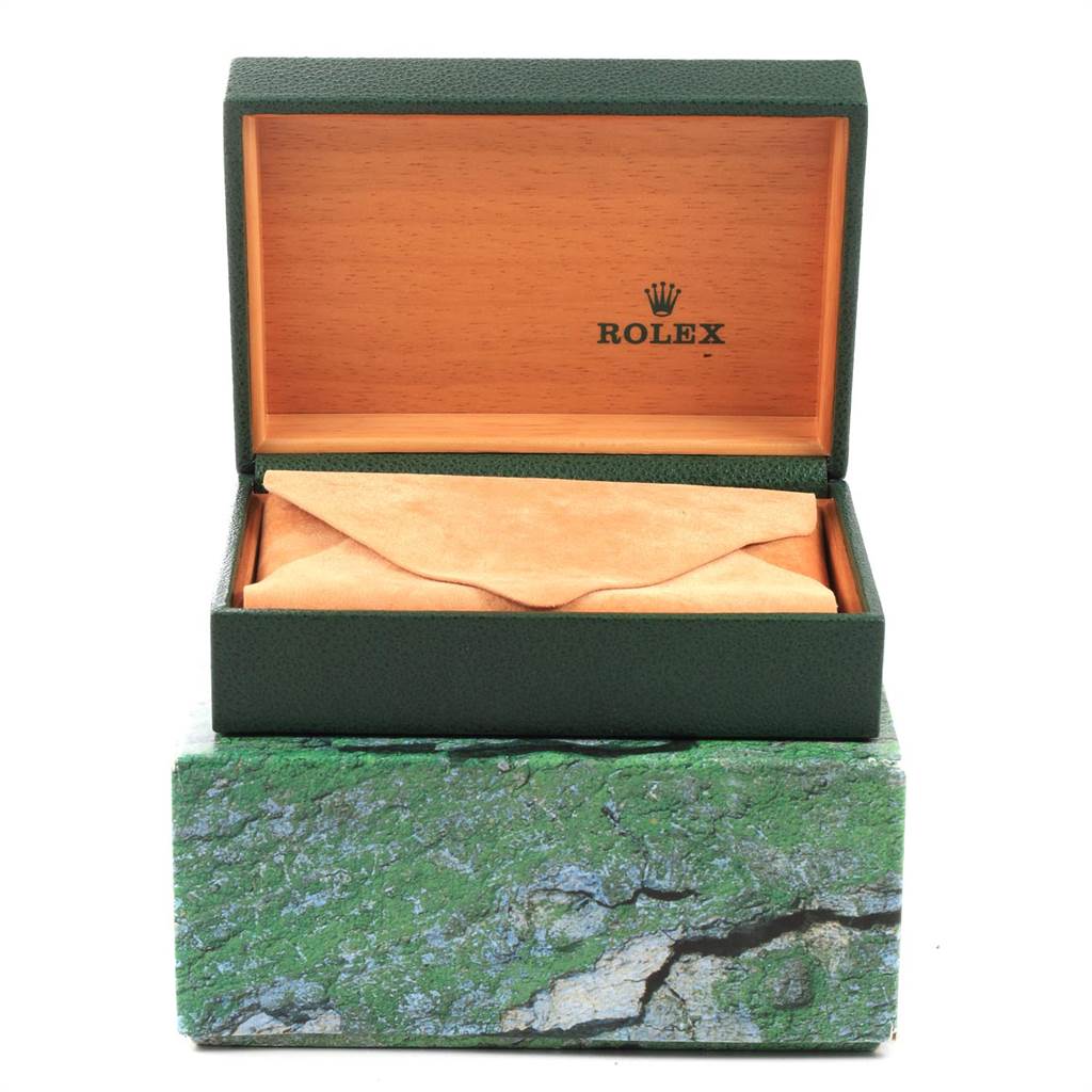 The image shows an open Rolex Submariner 14060 Men's Stainless Steel Black Dial 14060 Men's Stainless Steel Black Dial box with a watch pouch inside, viewed from the front.