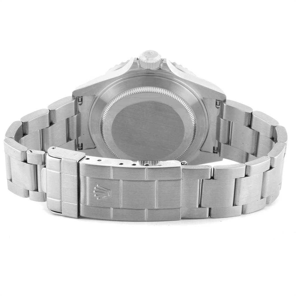 The image shows the back case and metal bracelet of a Rolex Submariner 16610 Men's Stainless Steel Black Dial 16610 Men's Stainless Steel Black Dial watch from a rear angle.